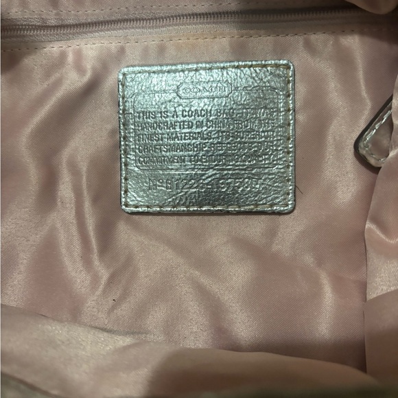 Coach Signature Metallic Silver Hobo Shoulder Bag Purse B1225-15731 Pink Lining - Picture 12 of 14